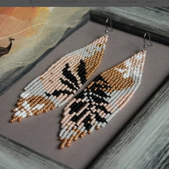 Beautiful Namystynky Etsy Artisan Floral Abstract Long Czech Beaded Earrings - Picture 1 of 15